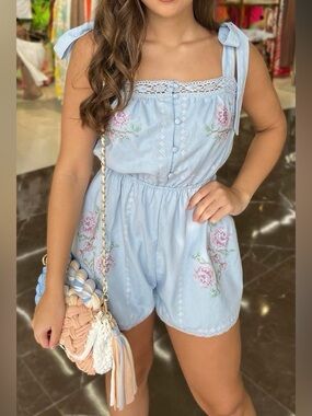 NWT MABLE Floral Embroidered Romper